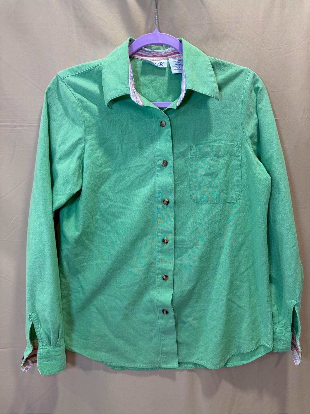 Blair Green 100% Cotton Button Front Shirt Long Sleeve Collared Blouse Size S